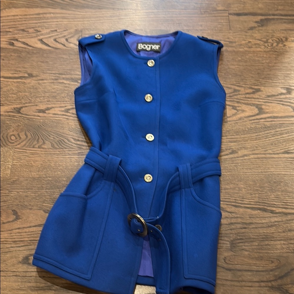 Bogner Cobalt Blue Sleeveless Suit Vest with Belt and Pockets